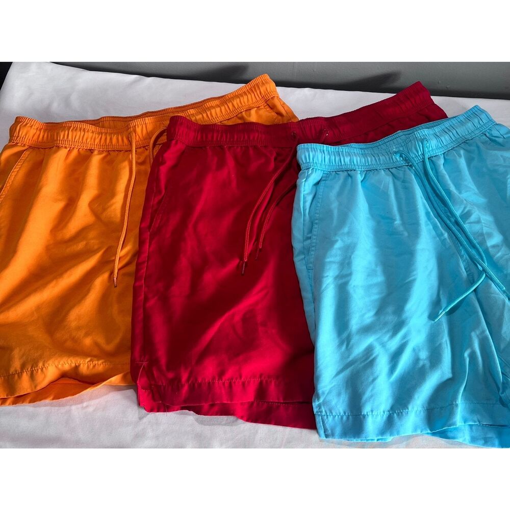 GEORGE Men’s Swim Trunks Lot of 3 Red Orange Blue Mesh Liner size- 2x Lg & 1x Sm